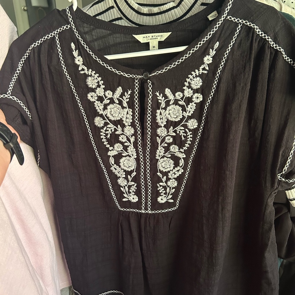 Max Studio Black Embellished Bib Collar Blouse